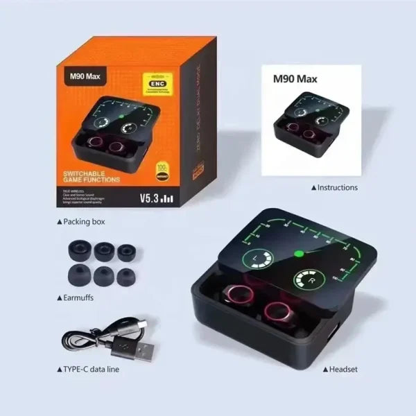 M90 Max Tws Wireless Earbuds Hifi Stereo Earbuds With 1200 Mah Battery